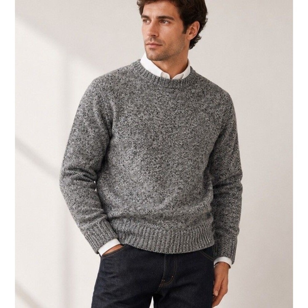 Blumarine Wool Blend Crewneck Sweater Men Sz XL Salt And Pepper Quite Lux NWOT